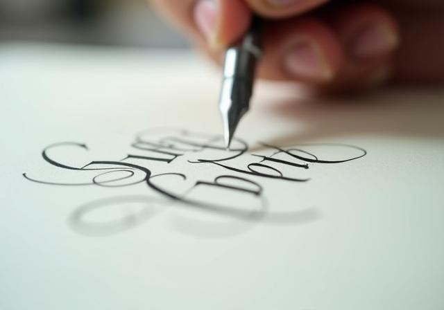 A close-up of intricate Copperplate script being written.